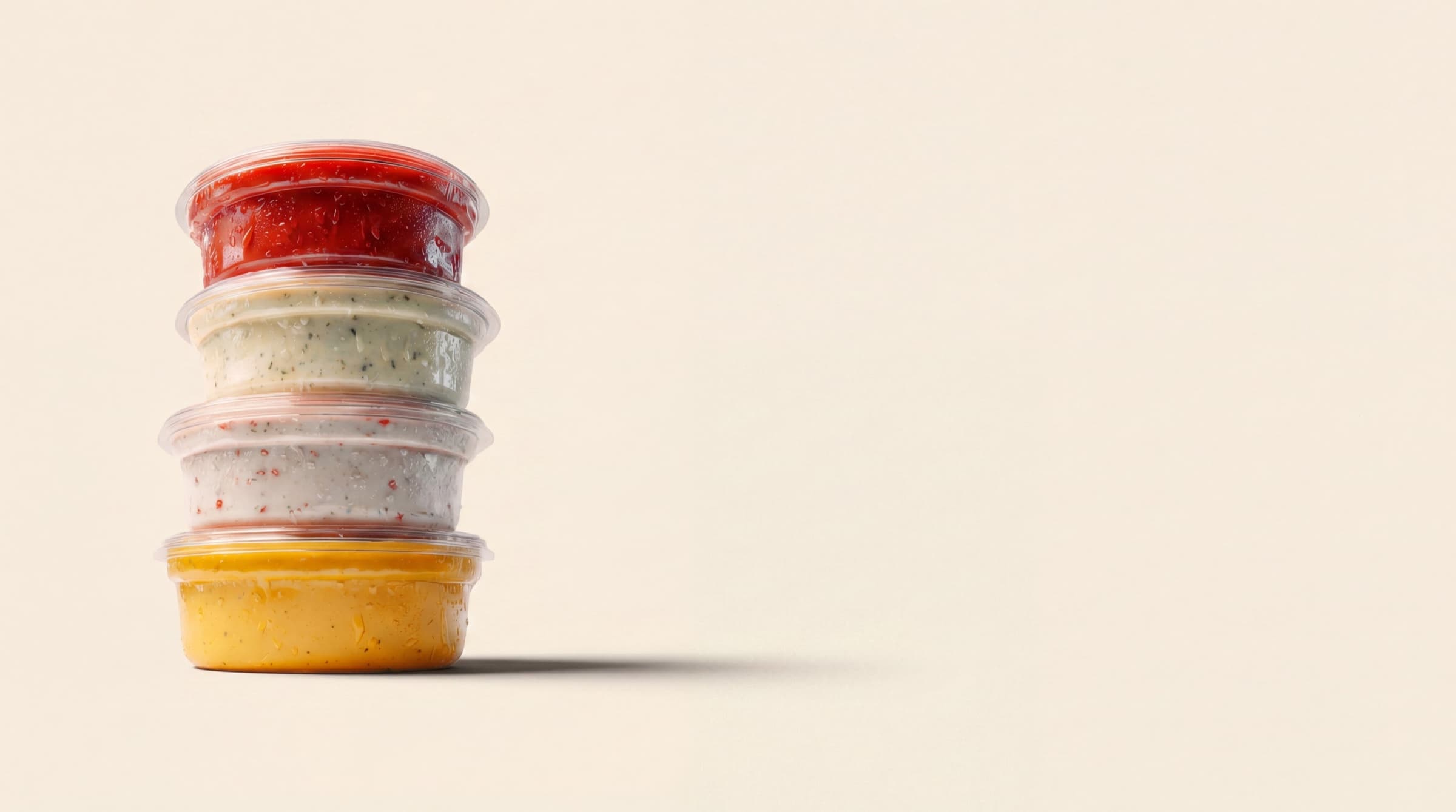 A stack of Sal's house-made dipping sauces